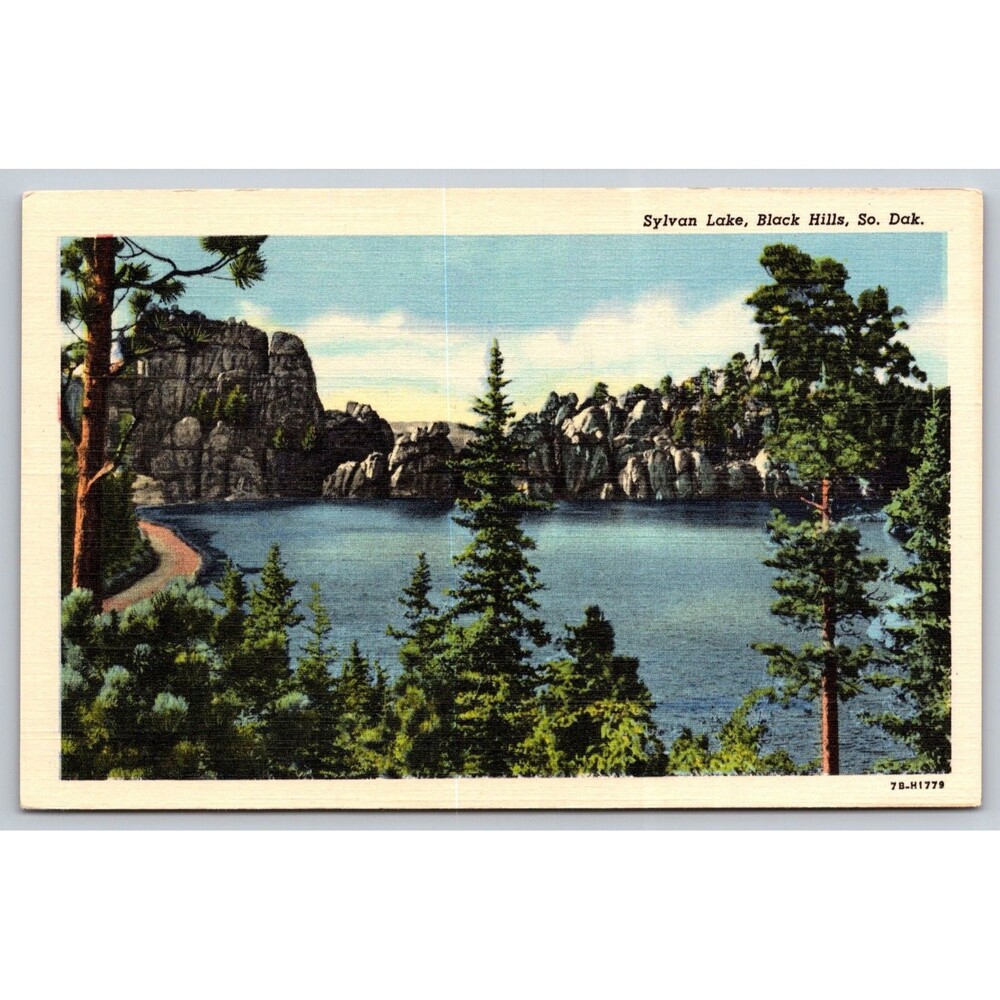 Postcard South Dakota Black Hills Sylvan Lake Linen c1930s Unposted White Border
